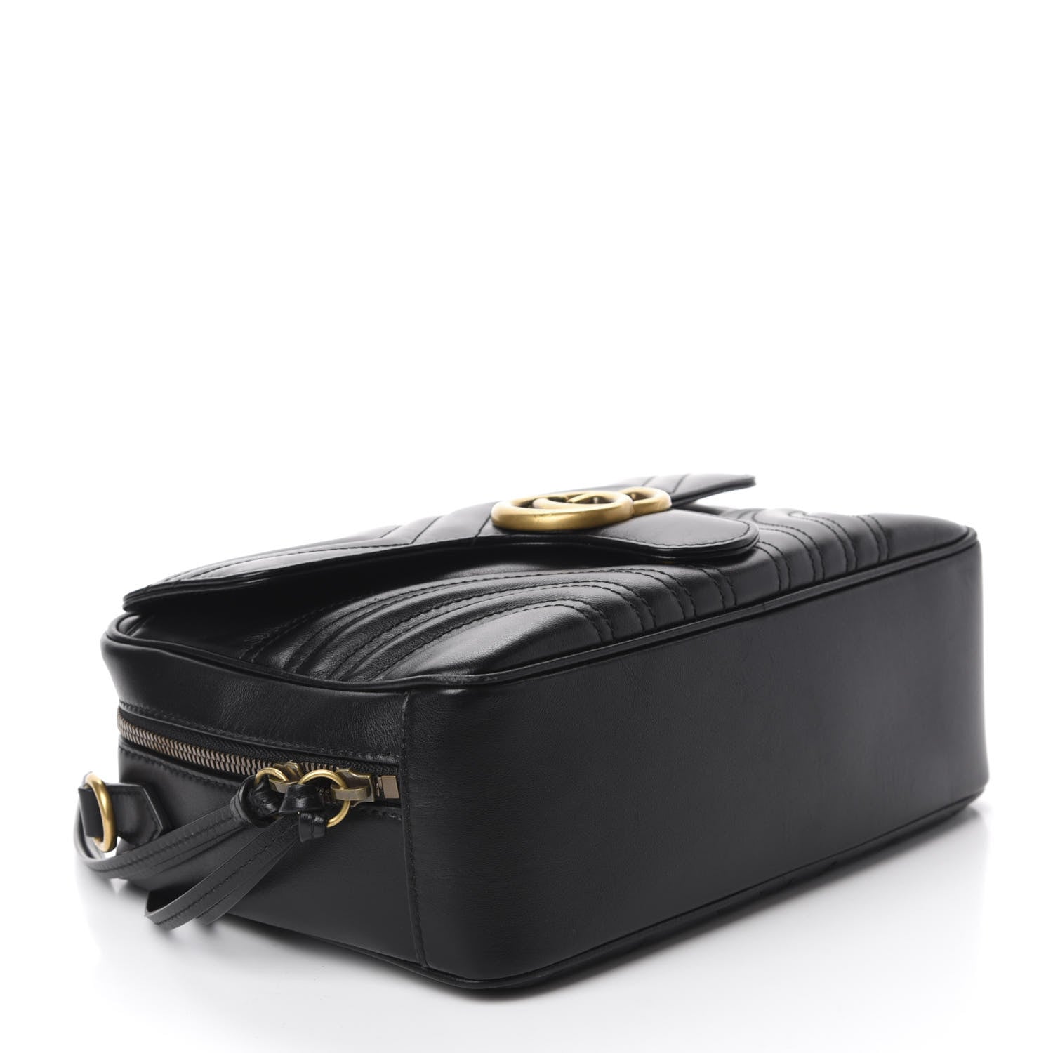 Gucci Calfskin Matelasse Sylvie Web Small GG Marmont Top Handle Shoulder Bag Black 4 of 10