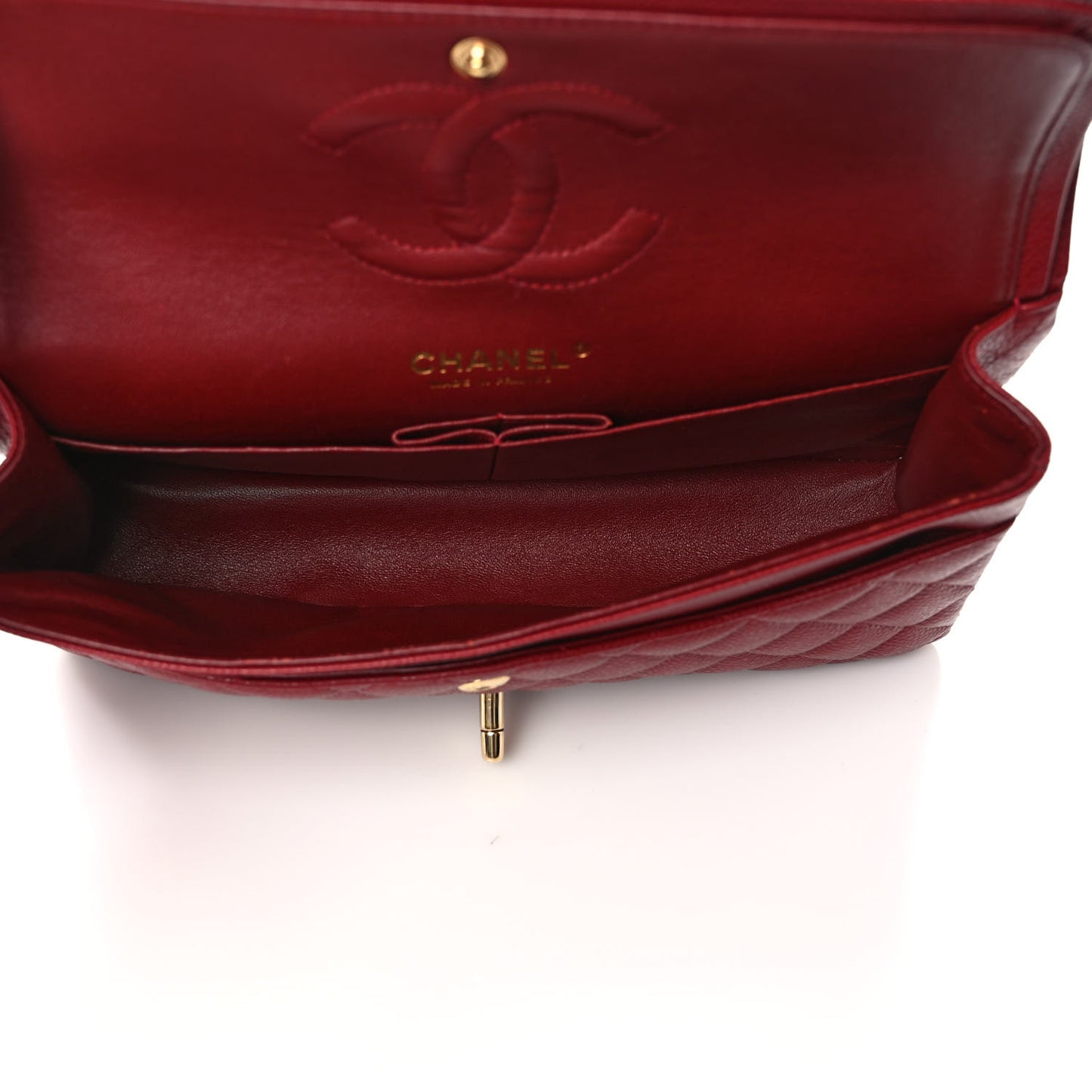 Caviar Quilted Medium Double Flap Dark Red