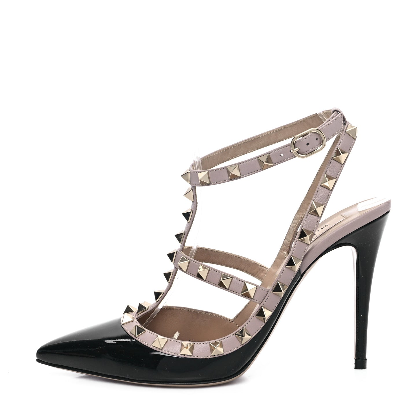 Patent Nappa Rockstud Ankle Strap 100mm Pumps 38.5 Black Poudre