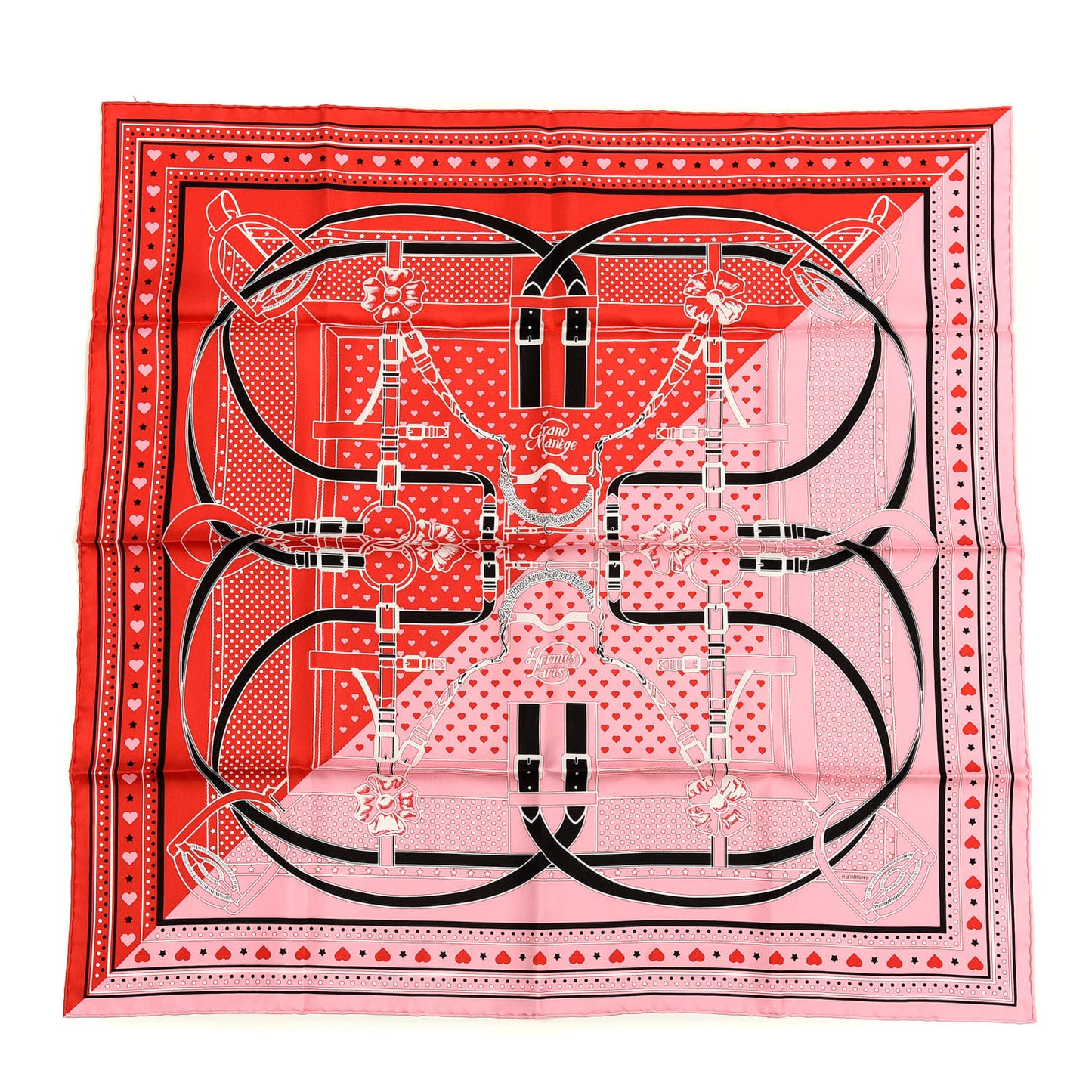Silk Grand Manege Cut Bandana Love Scarf 65 Rouge Rose Black