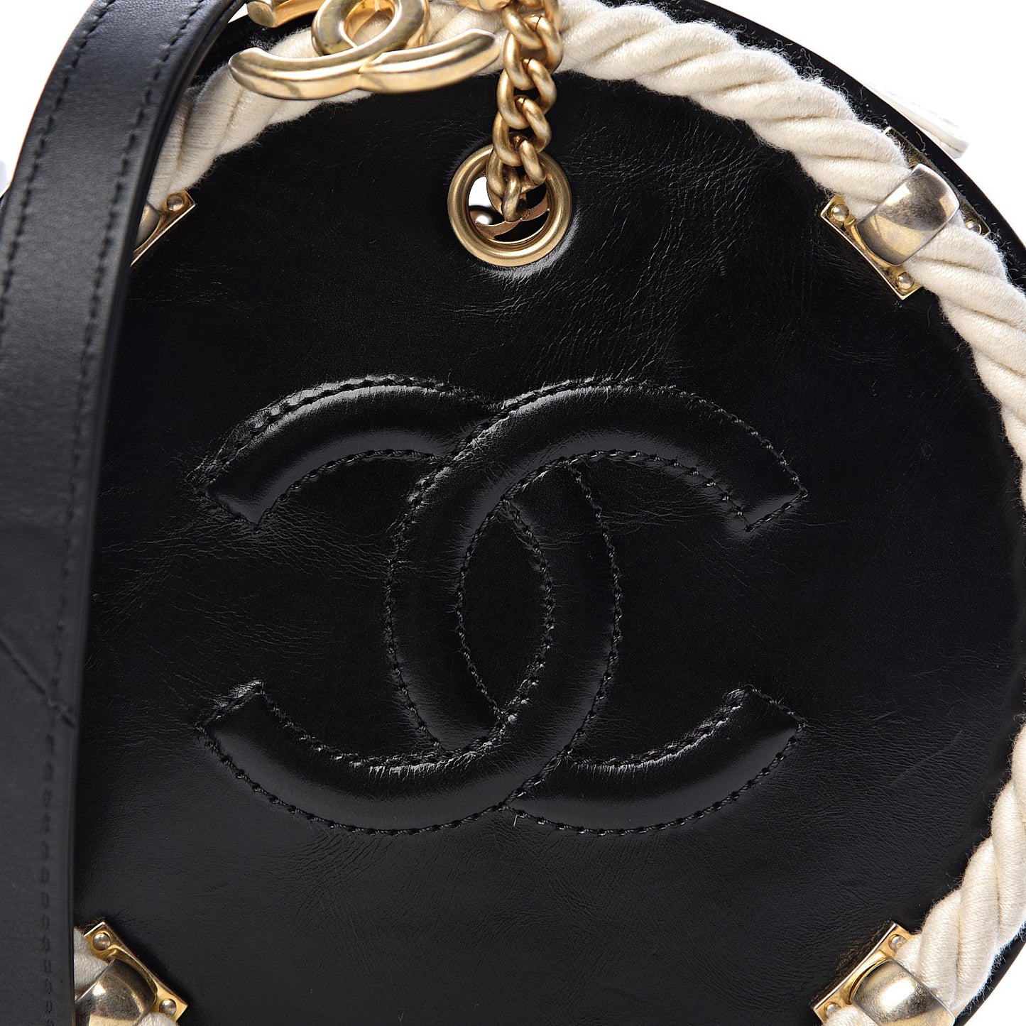 Crumpled Calfskin Cotton Small En Vogue Round Bag Black