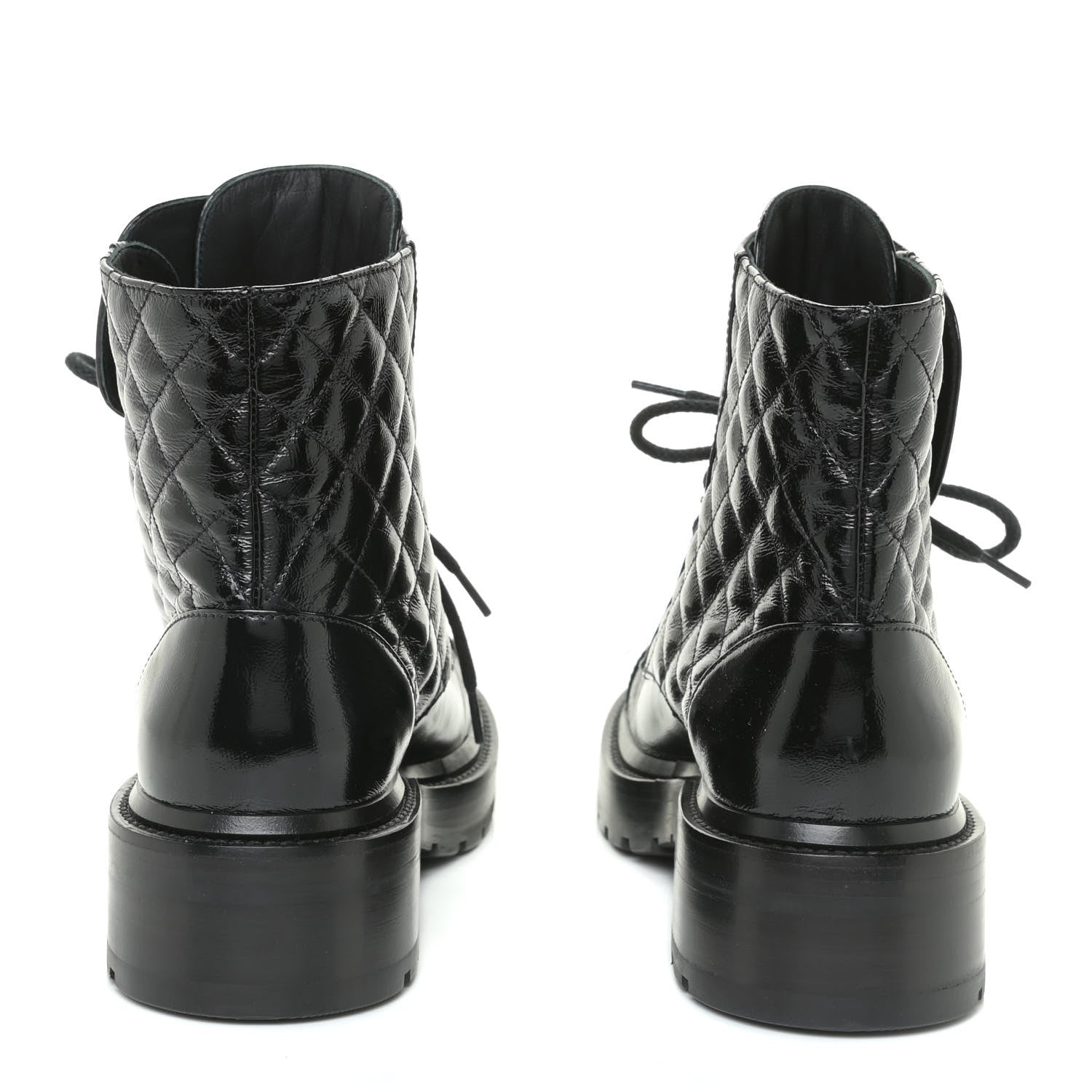 Chanel Shiny Calfskin Quilted Lace Up Combat Boots 37 Black 5 of 12