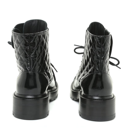 Chanel Shiny Calfskin Quilted Lace Up Combat Boots 37 Black 5 of 12