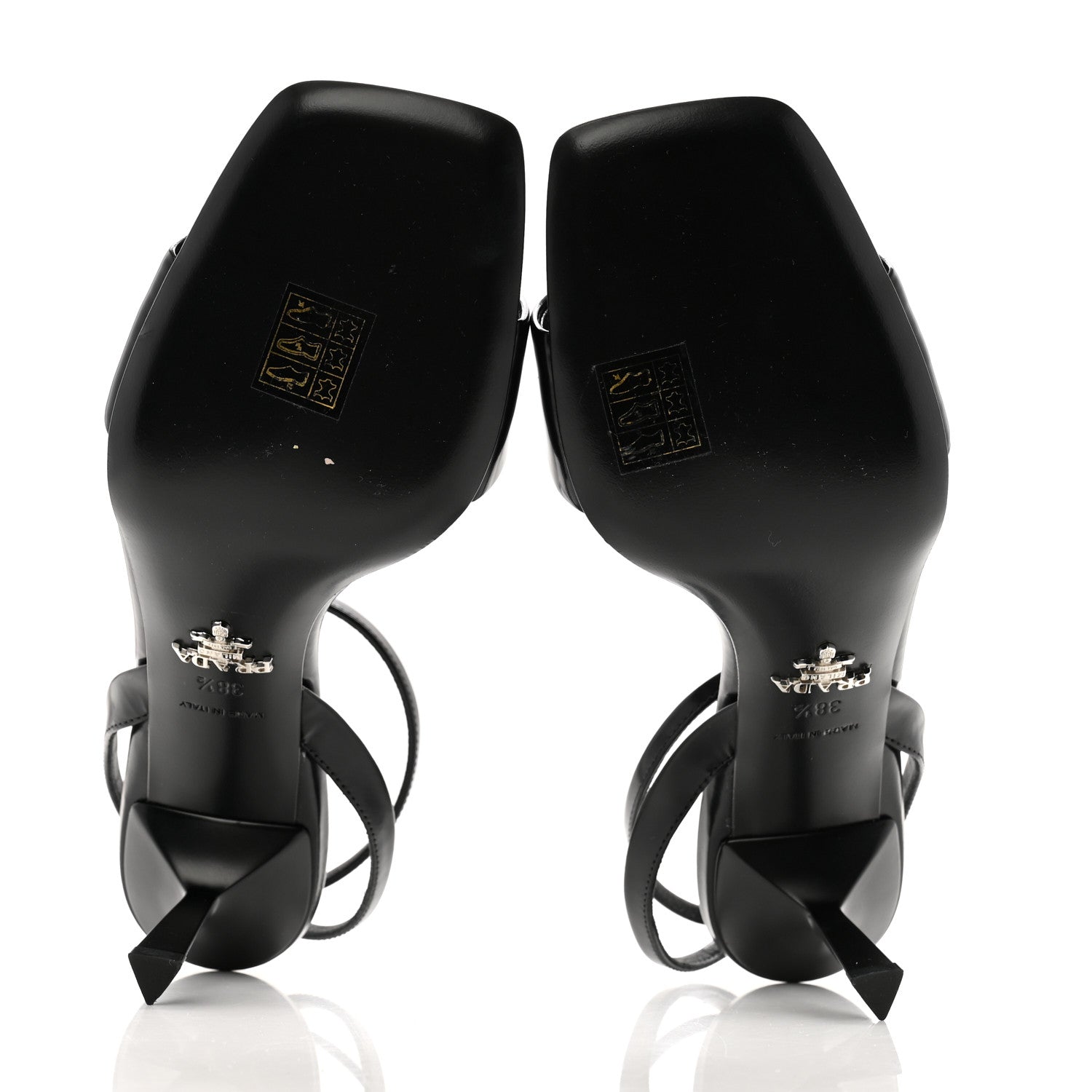 Prada Vernice Nylon Flower Metal Triangle Logo Open Toe 65mm Sandals 38.5 Black 6 of 10