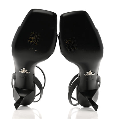 Prada Vernice Nylon Flower Metal Triangle Logo Open Toe 65mm Sandals 38.5 Black 6 of 10