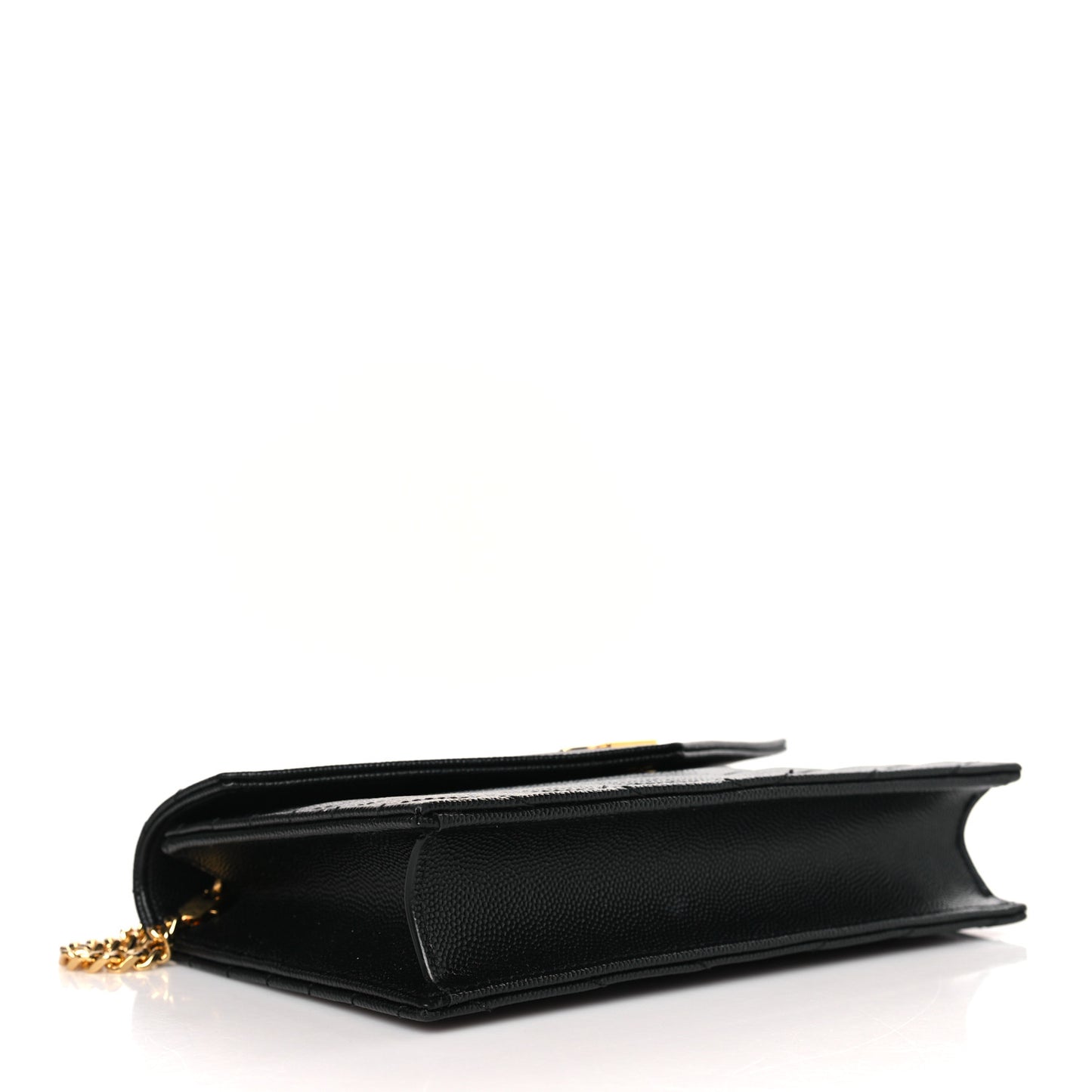 Grain De Poudre Matelasse Chevron Monogram Envelope Chain Wallet Black