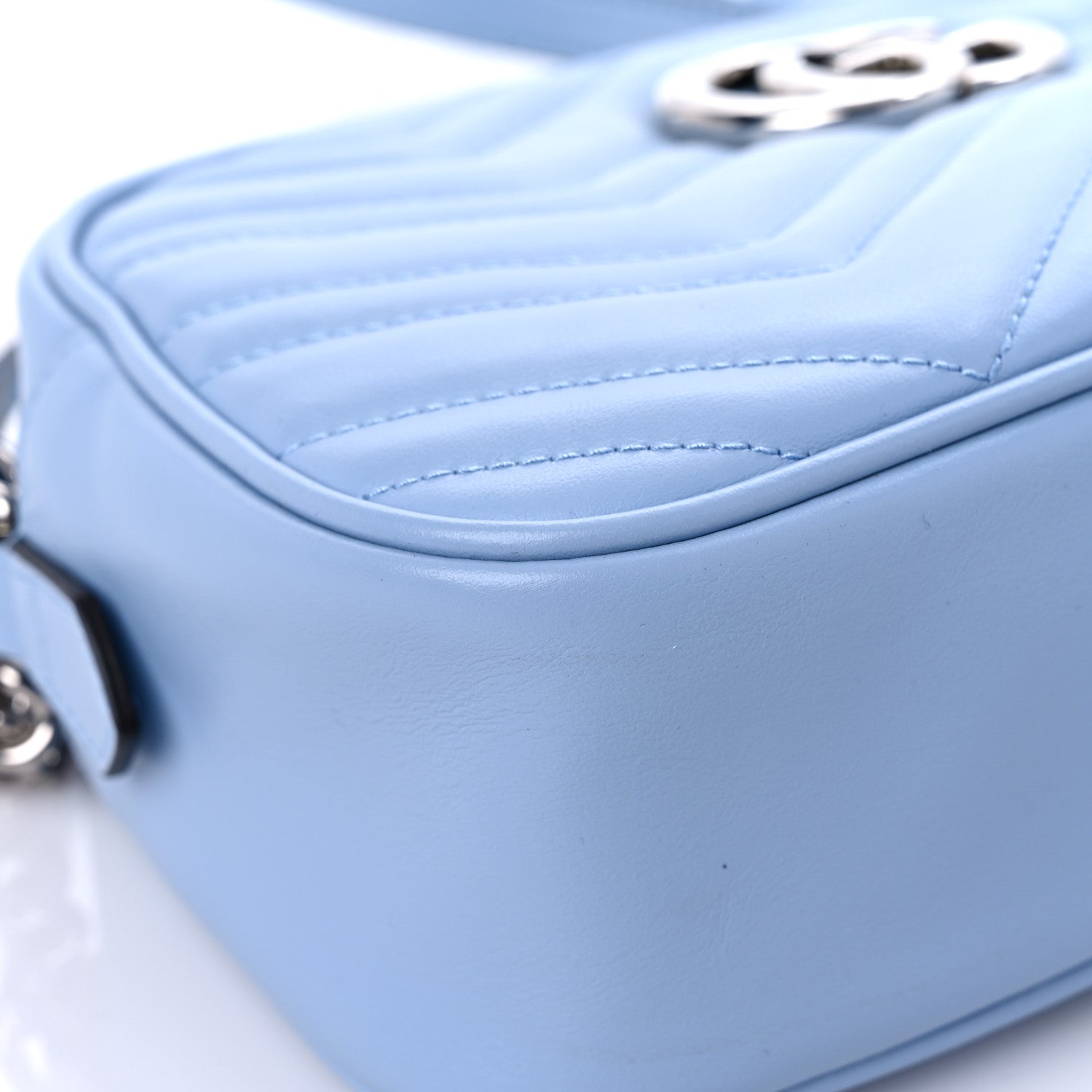 Gucci Calfskin Matelasse Small GG Marmont Chain Shoulder Bag Porcelain Light Blue 8 of 12