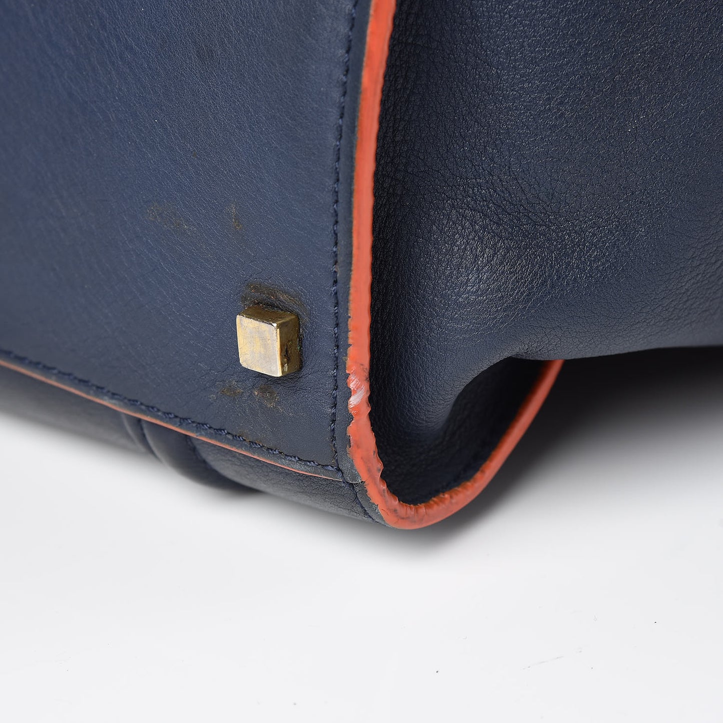 Supple Calfskin Large Phantom Luggage Navy Blue Orange