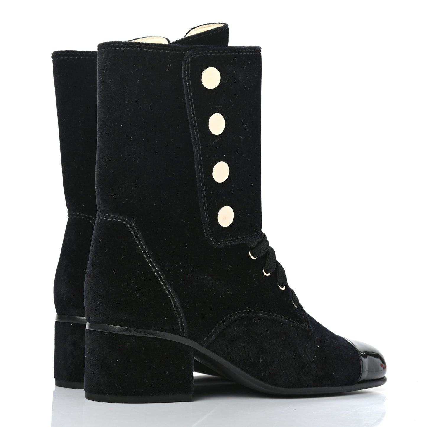 Velvet Patent Cap Toe CC Lace Up Boots 38.5 Black