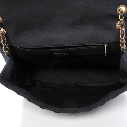 Chanel Canvas Chevron Quilted XXL Travel Flap Bag Black 5 of 10