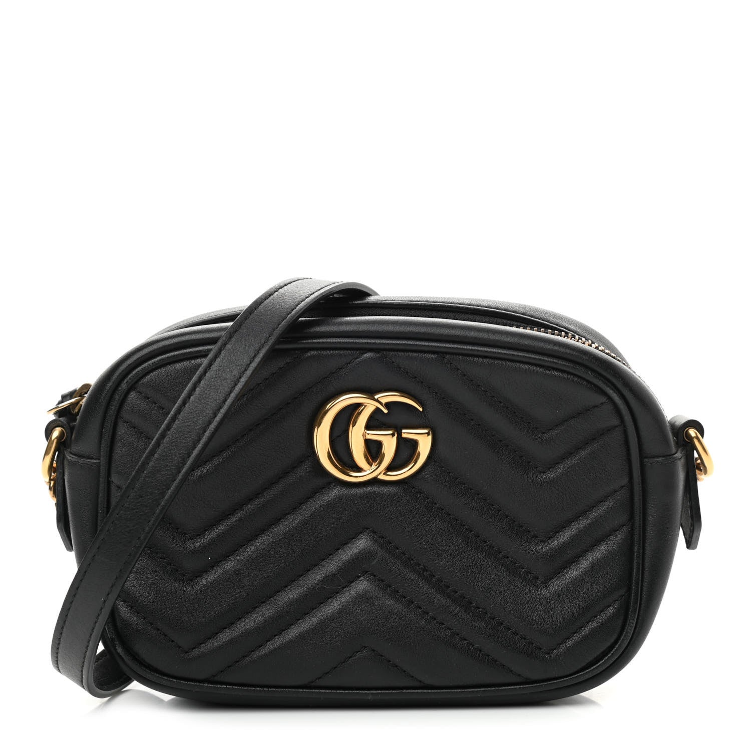 Gucci Calfskin Matelasse Mini GG Marmont Chain Shoulder Bag Black 1 of 10
