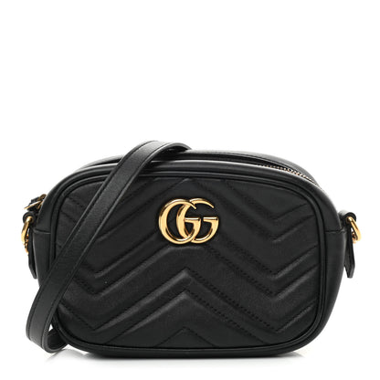 Gucci Calfskin Matelasse Mini GG Marmont Chain Shoulder Bag Black 1 of 10