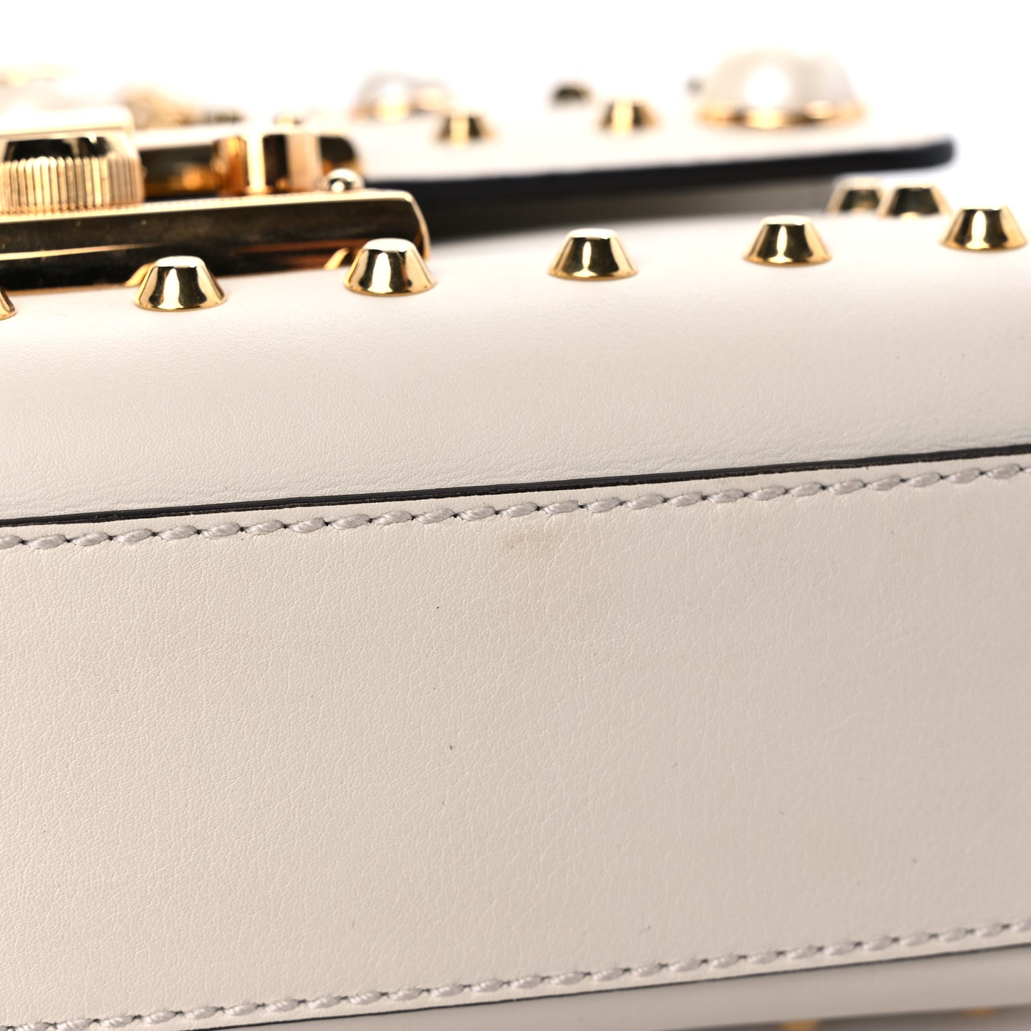 Calfskin Studded Small Padlock Shoulder Bag White