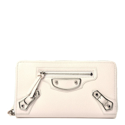 Balenciaga Chevre Silver Metallic Edge Hardware Zip Around Wallet Blanc Neige 1 of 8