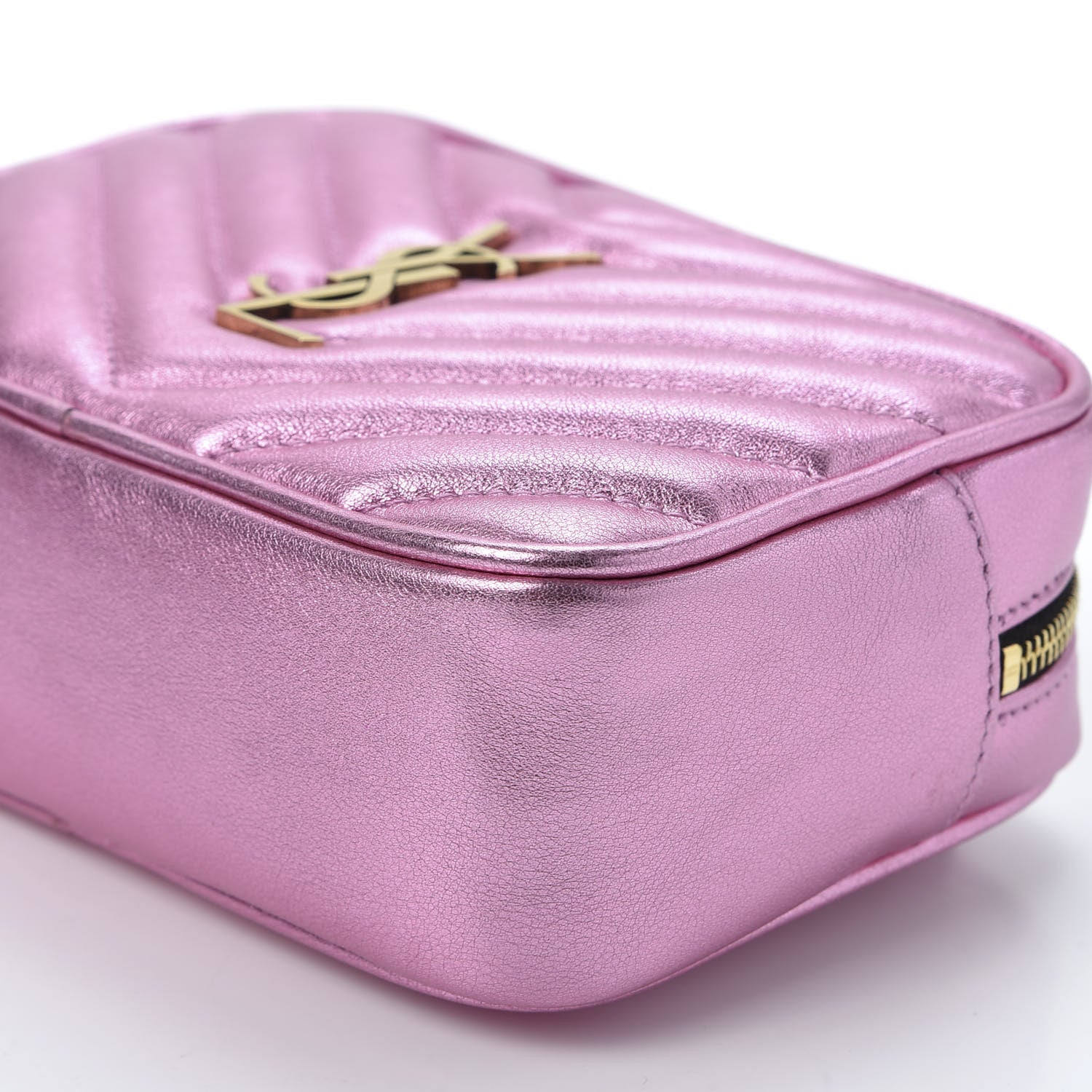 Saint Laurent Metallic Calfskin Matelasse Monogram Lou Belt Bag Vegas Pink 6 of 9