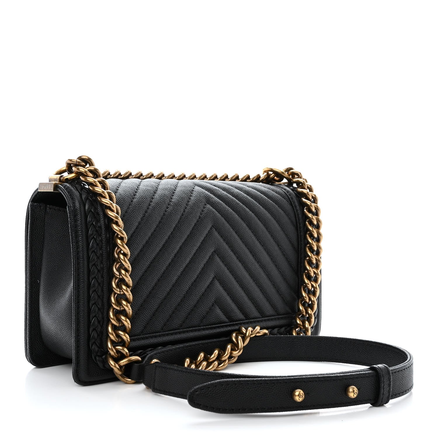 Chanel Caviar Chevron Quilted Braided Medium Boy Flap Black 3 of 11