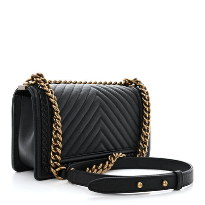 Chanel Caviar Chevron Quilted Braided Medium Boy Flap Black 3 of 11