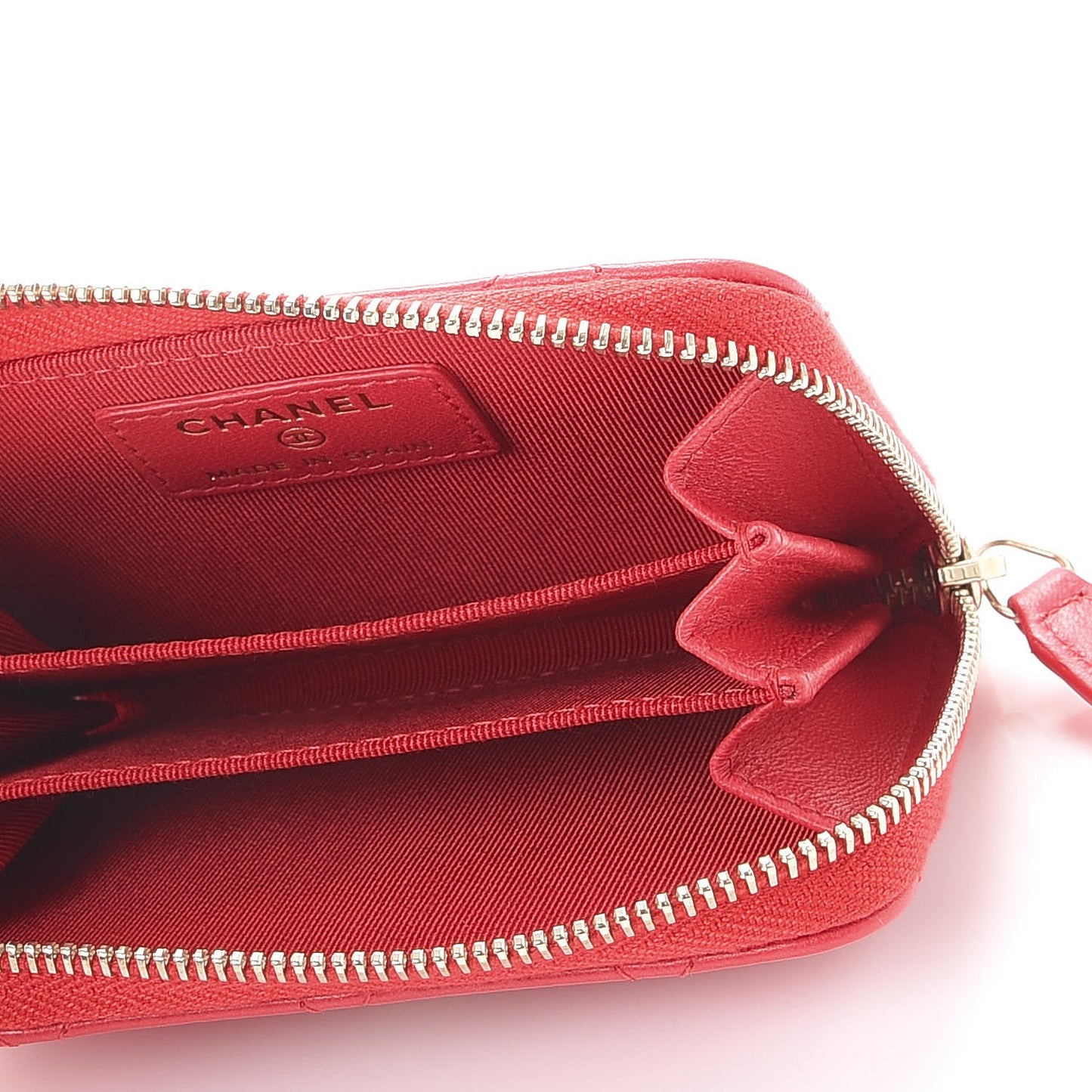 Lambskin Quilted Zip Around Coin Purse Wallet Light Red