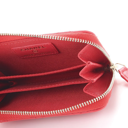 Chanel Lambskin Quilted Zip Around Coin Purse Wallet Light Red 5 of 8