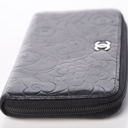 Chanel Lambskin Camellia Embossed Large Zip Around Gusset Wallet Black 15 of 15
