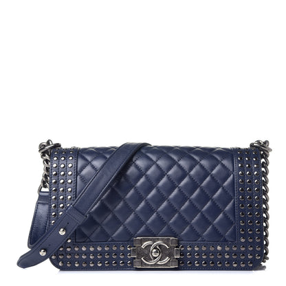 Chanel Calfskin Quilted Studded Medium Boy Flap Navy 1 of 10