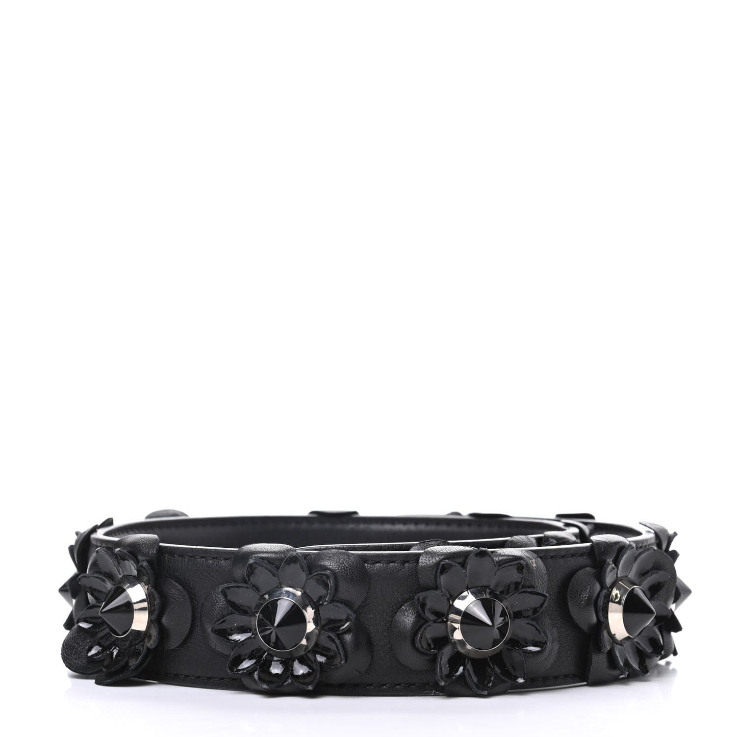 Vitello Dolce Nappa Patent Flowerland Studded Strap You Black