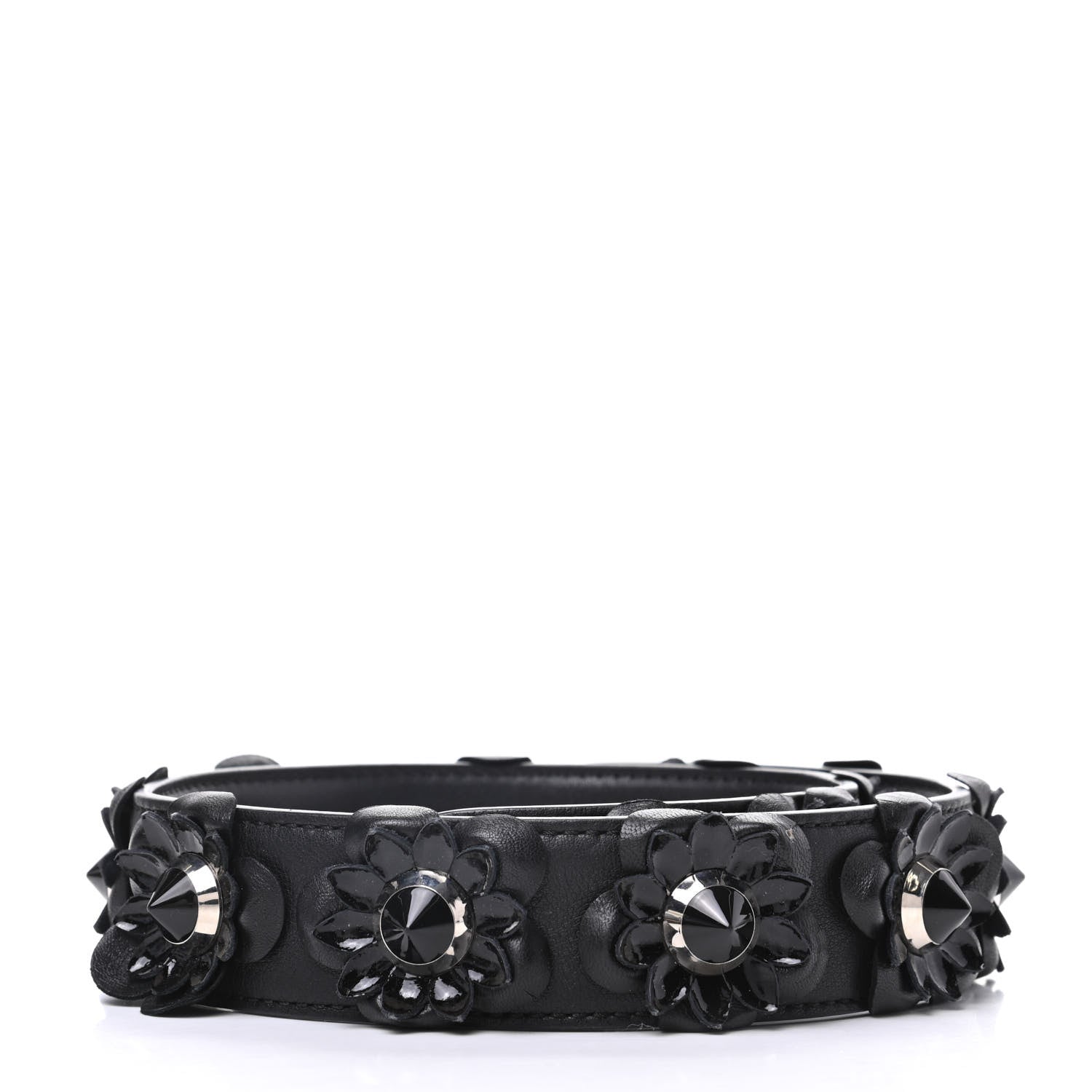 Fendi Vitello Dolce Nappa Patent Flowerland Studded Strap You Black 2 of 3