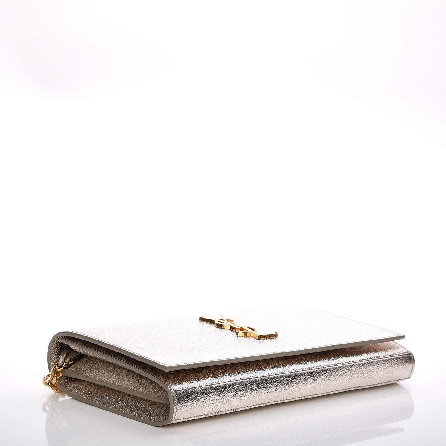 Metallic Calfskin Monogram Chain Wallet Platine