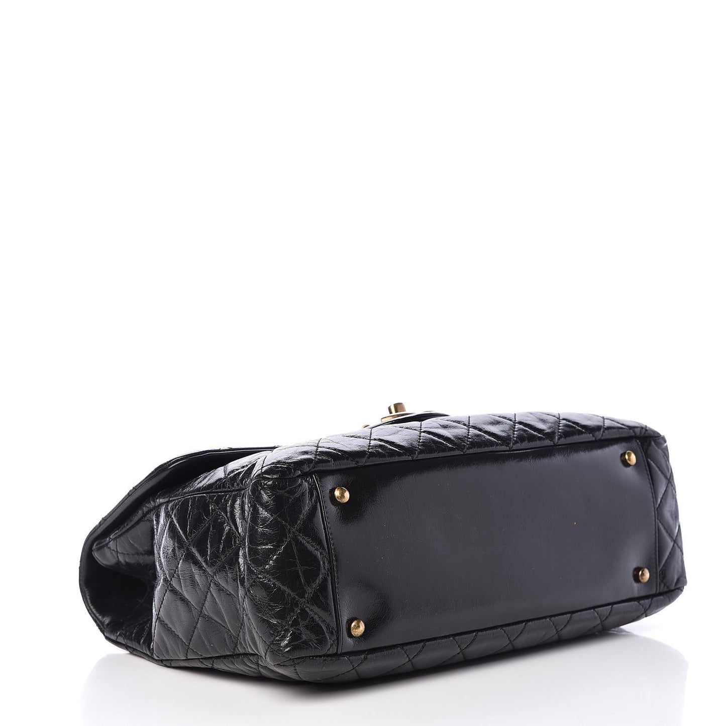 Glazed Calfskin Castle Rock Large Flap Black Burgundy