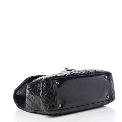 Chanel Glazed Calfskin Castle Rock Large Flap Black Burgundy 4 of 12