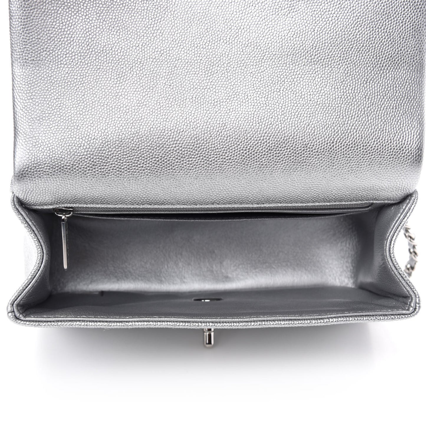 Metallic Caviar Quilted Mini Top Handle Rectangular Flap Silver