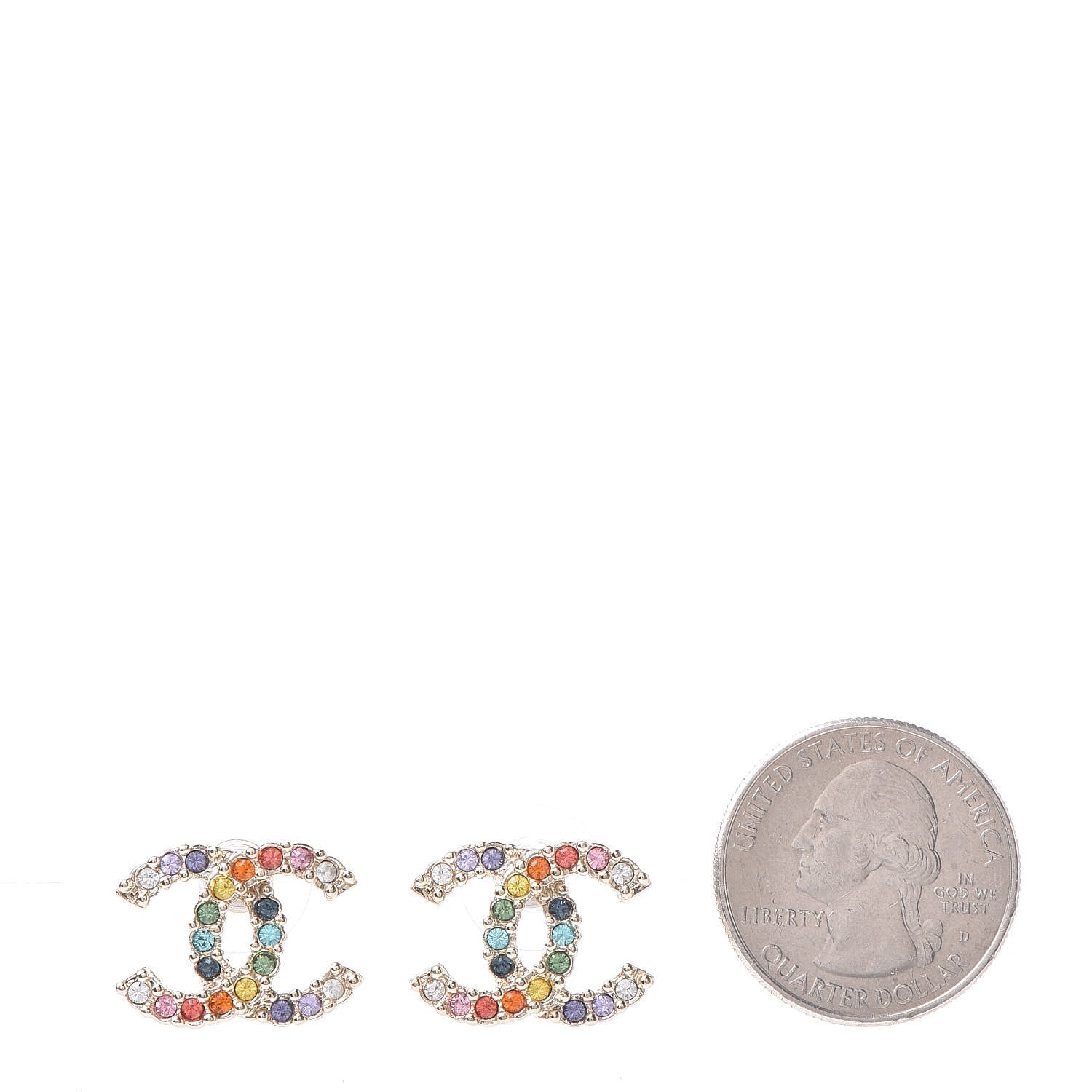 Chanel Crystal Over The Rainbow CC Earrings Gold Multicolor 2 of 4