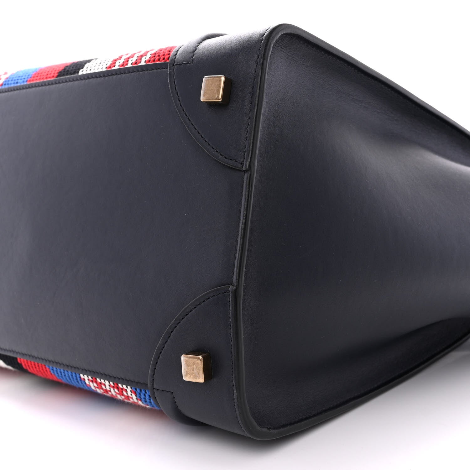 Celine Smooth Calfskin Striped Cotton Canvas Mini Luggage Navy Blue 9 of 11