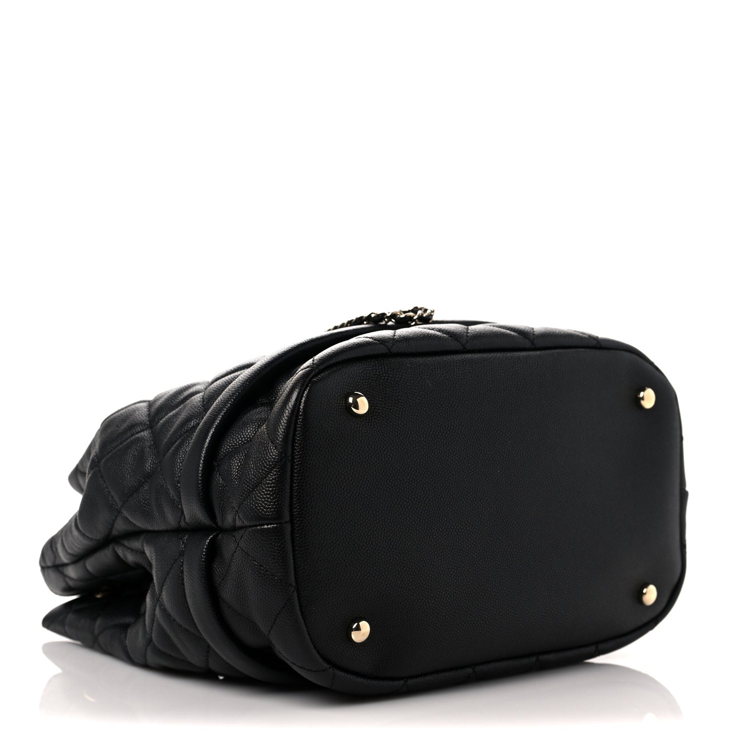 Caviar Quilted Large Rolled Up Bucket Drawstring Bag Black