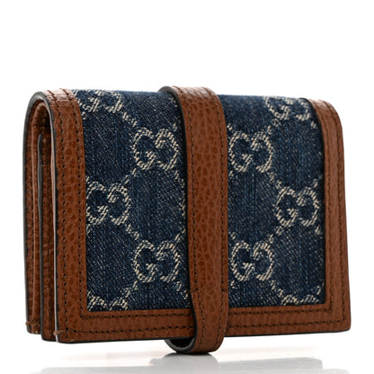 Gucci New Denim GG Monogram Jackie 1961 Card Case Blue Tea Cuir 3 of 8