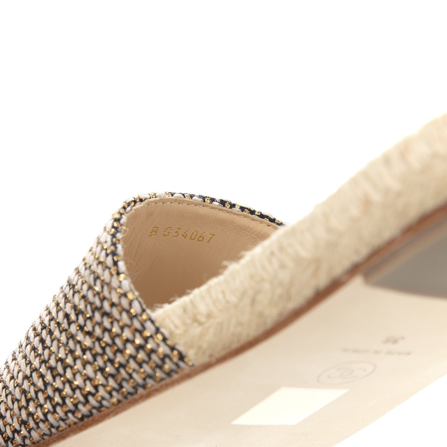 Chanel Metallic Tweed CC Espadrille Slip On Sandals 36 Beige Black 8 of 9