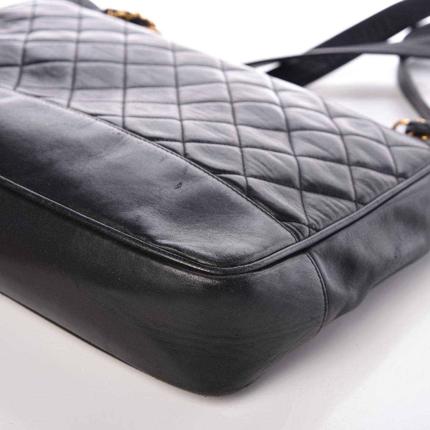 Lambskin Quilted Shopping Tote Black