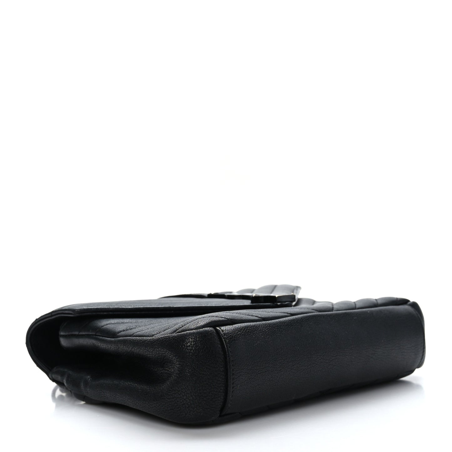 Sheepskin Matelasse Chevron Monogram Monochrome Medium College Bag Black