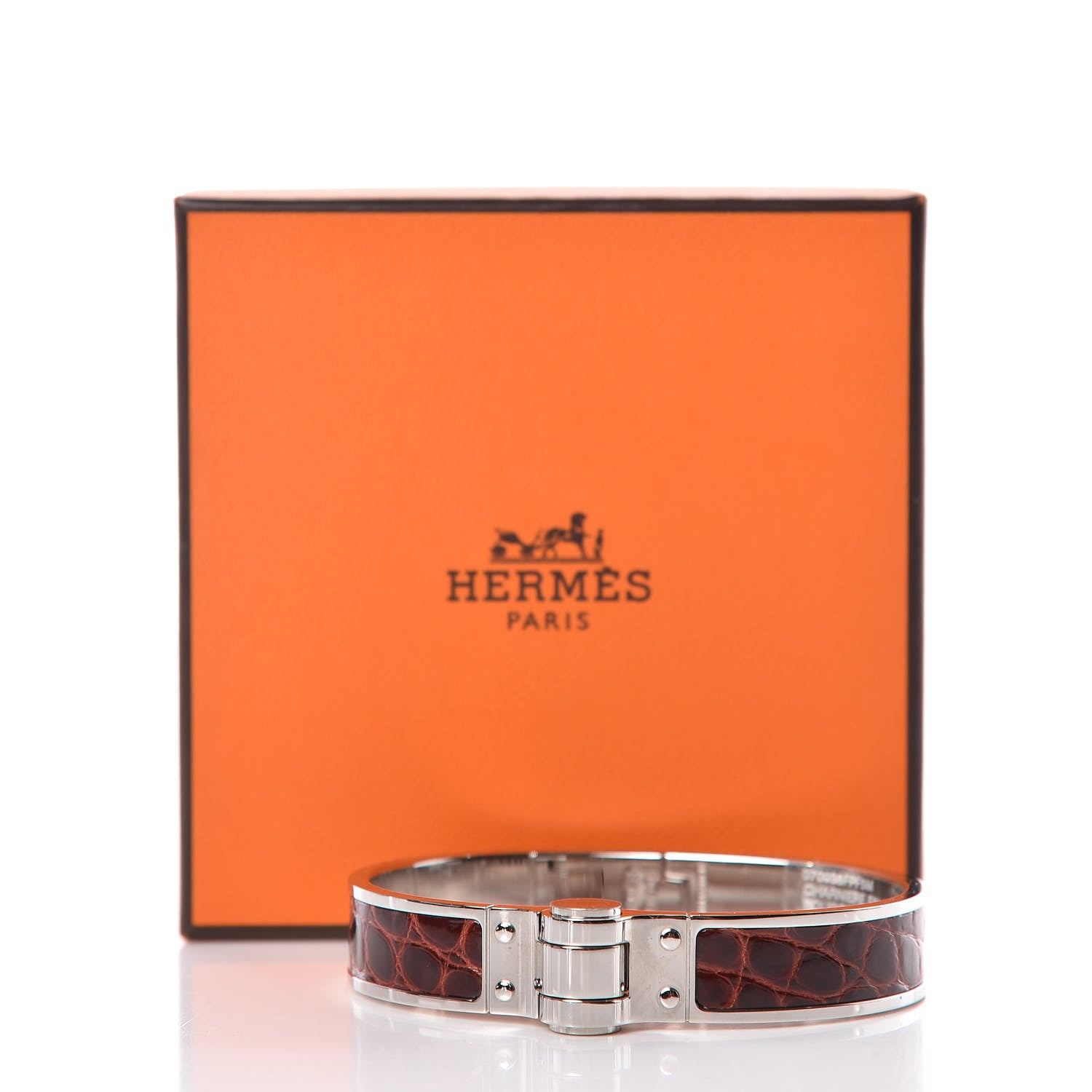Hermes Shiny Alligator Charniere Cuir Narrow Hinged Bracelet M Bourgogne 5 of 5