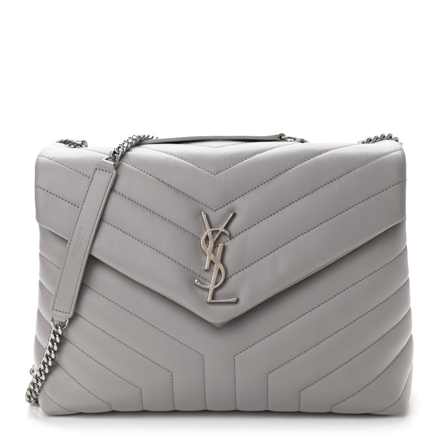 Saint Laurent Calfskin Y Quilted Monogram Medium Loulou Chain Satchel Granite 1 of 9