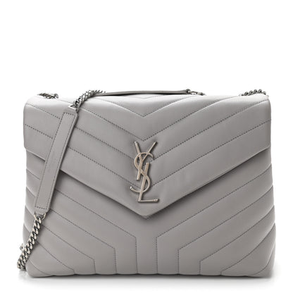 Saint Laurent Calfskin Y Quilted Monogram Medium Loulou Chain Satchel Granite 1 of 9