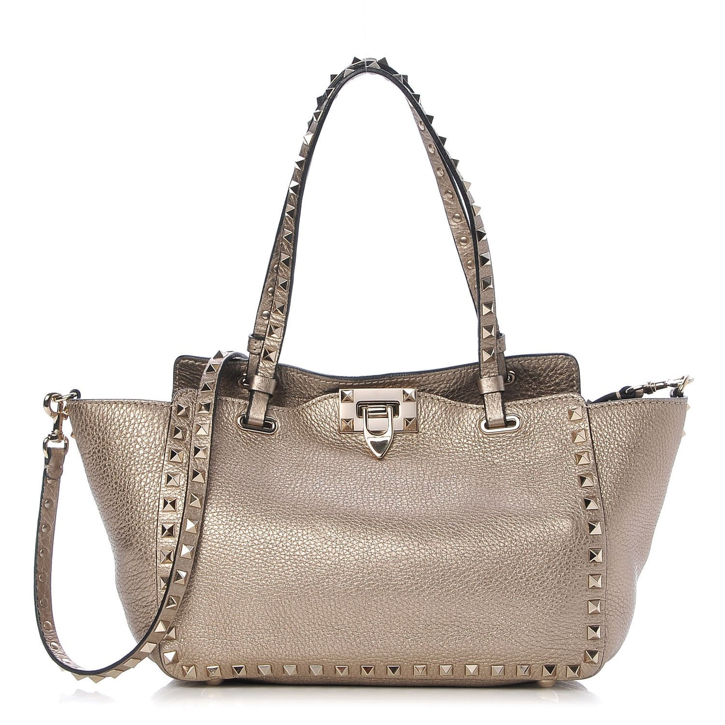 Metallic Alce Printed Calfskin Small Rockstud Tote Sasso