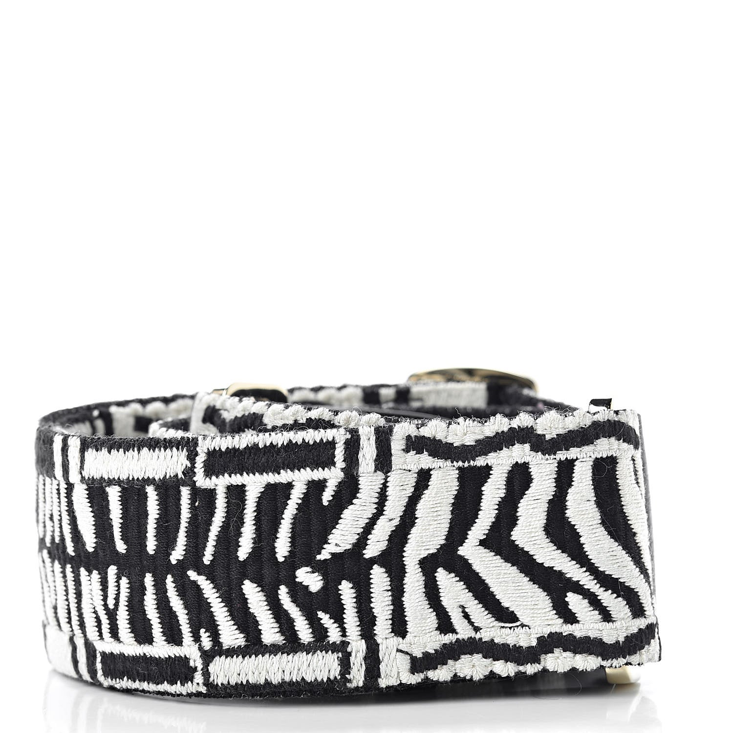Valentino Garavani Canvas Zebra Embroidered Rockstud Guitar Strap Black White 2 of 4