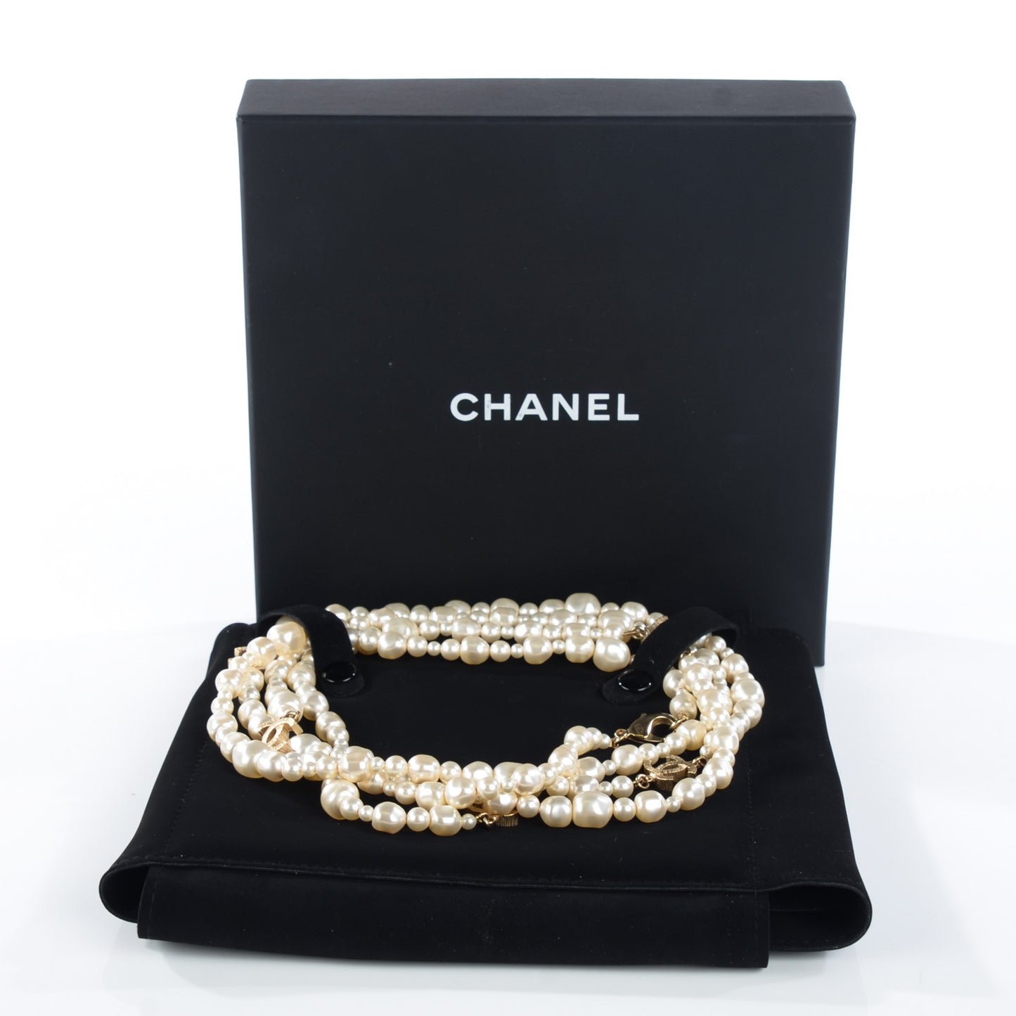 Irregular Pearl CC Long Necklace Light Gold