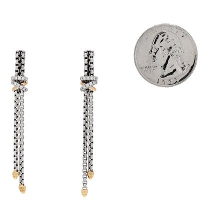 David Yurman Sterling Silver 18K Yellow Gold Diamond Helena Box Chain Drop Earrings 2 of 4