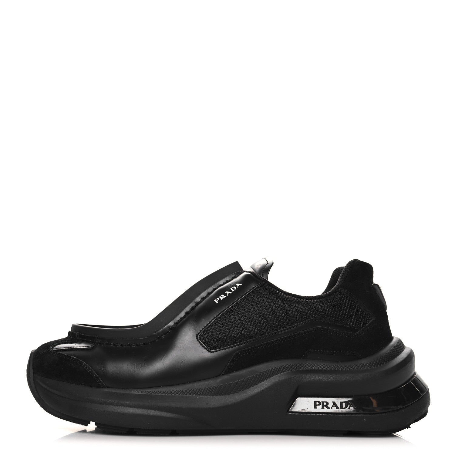 Prada Brushed Calfskin Mens Systeme Sneakers 10 Black 1 of 9