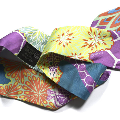 Hermes Silk The Three Graces Twilly Canard Mauve Jaune Fluo 4 of 4
