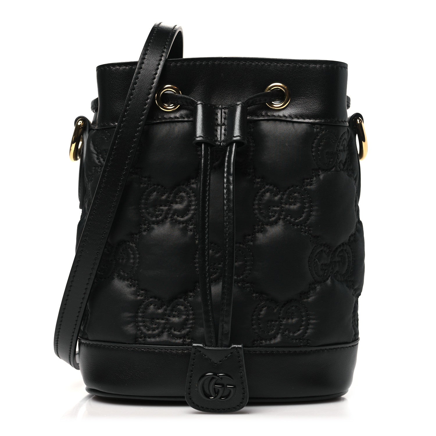 Gucci Nylon Calfskin Enamel GG Matelasse Bucket Bag Black 1 of 10