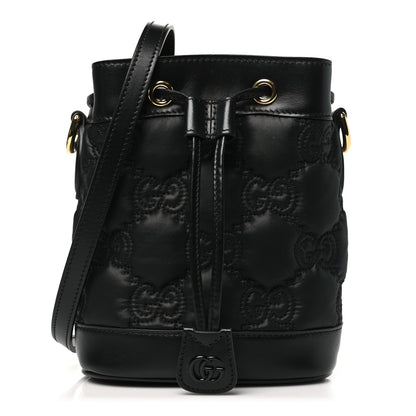 Gucci Nylon Calfskin Enamel GG Matelasse Bucket Bag Black 1 of 10