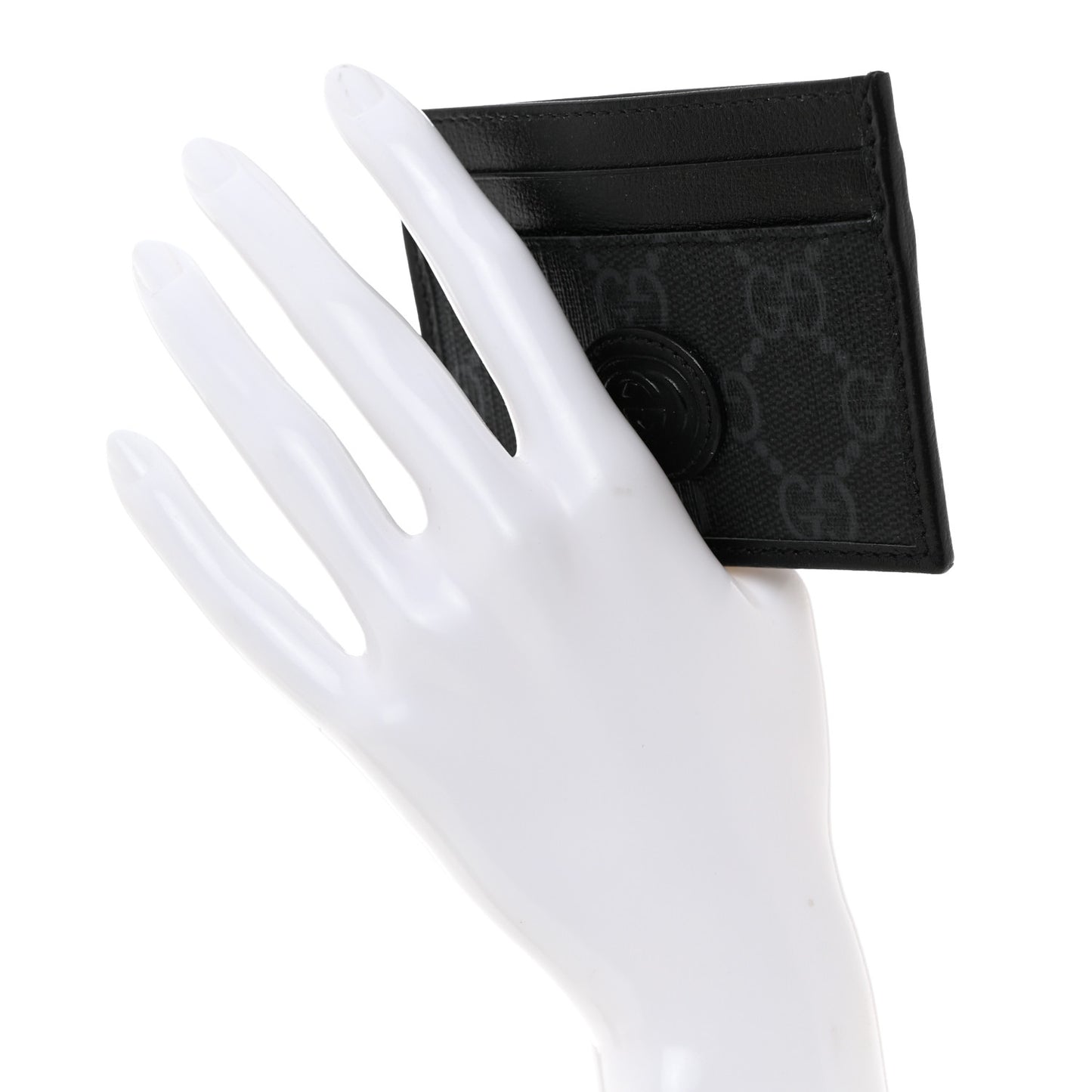 GG Supreme Monogram Textured Dollar Calfskin Retro Interlocking G Card Holder Black